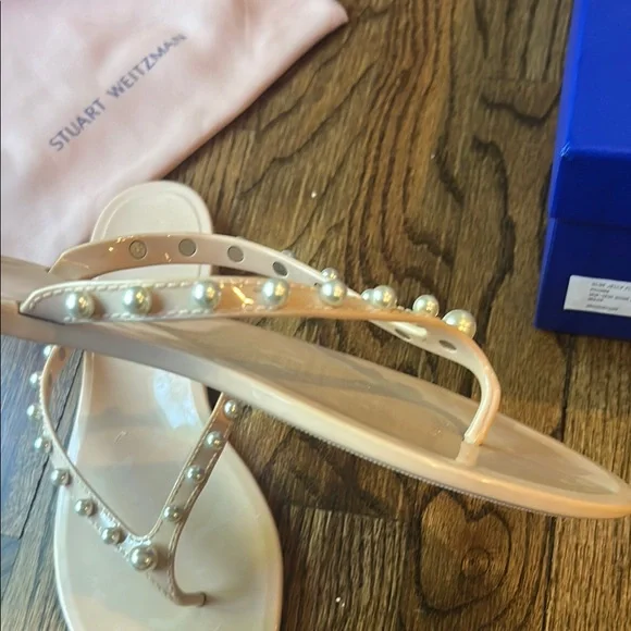 Stuart Weitzman Goldie Embellished Jelly Flip Flop Sandals - Picture 6 of 9